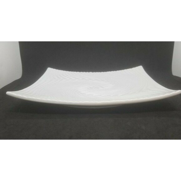 Bianco Nero Wave Square Serving Platters Embossed Swirl Ceramic Set of Two - Picture 3 of 5